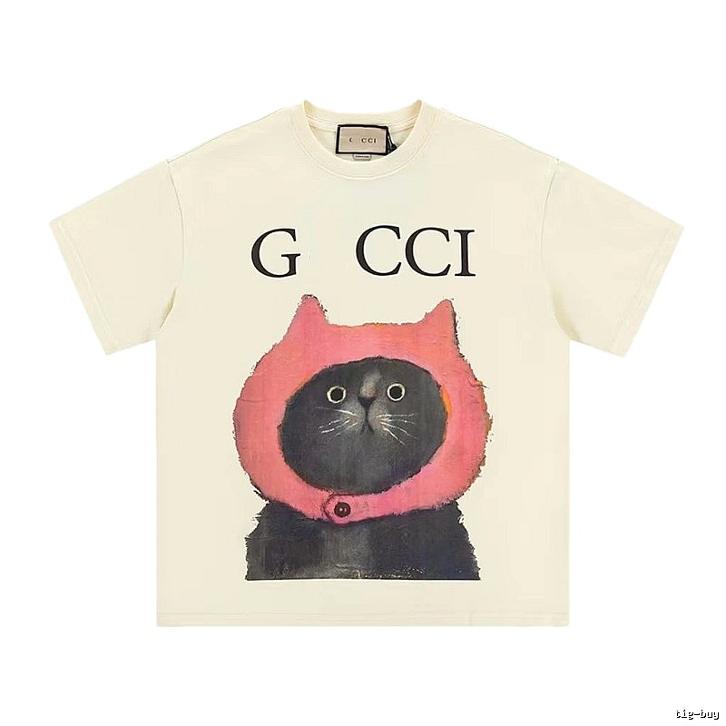Gucci Cat Print Casual Off-white T-Shirt
