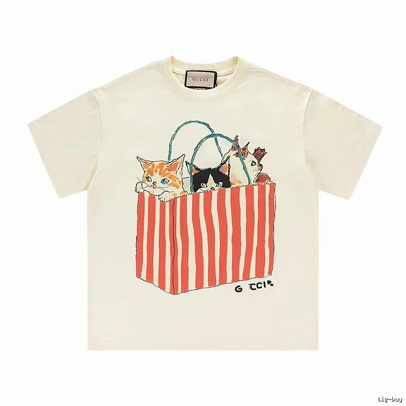 Gucci Cat Print Vintage Off-white T-Shirt