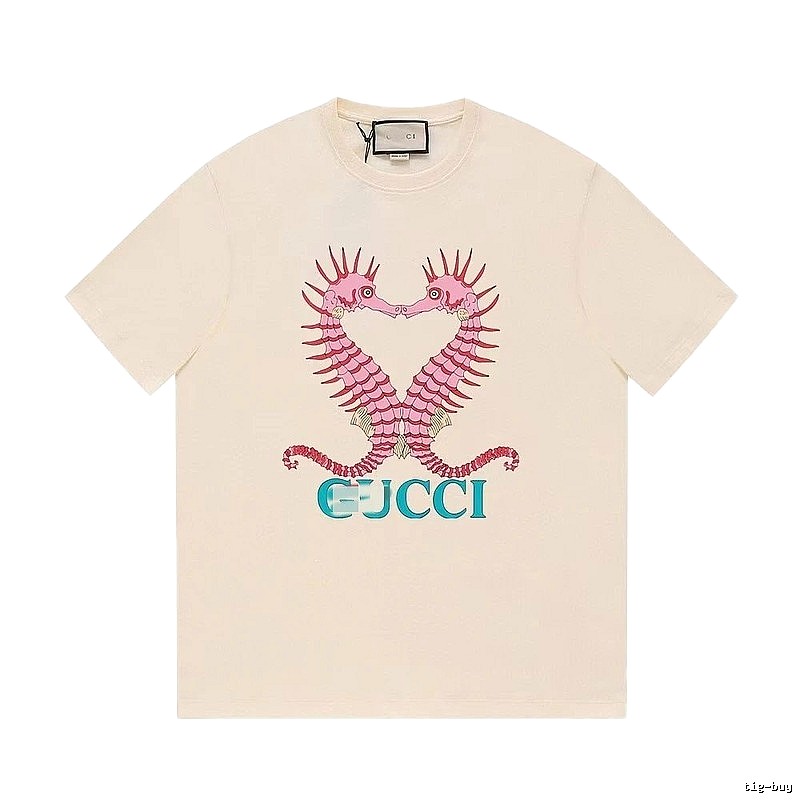 Gucci Seahorse Print Trendy Off-white Short Sleeve T-shirt