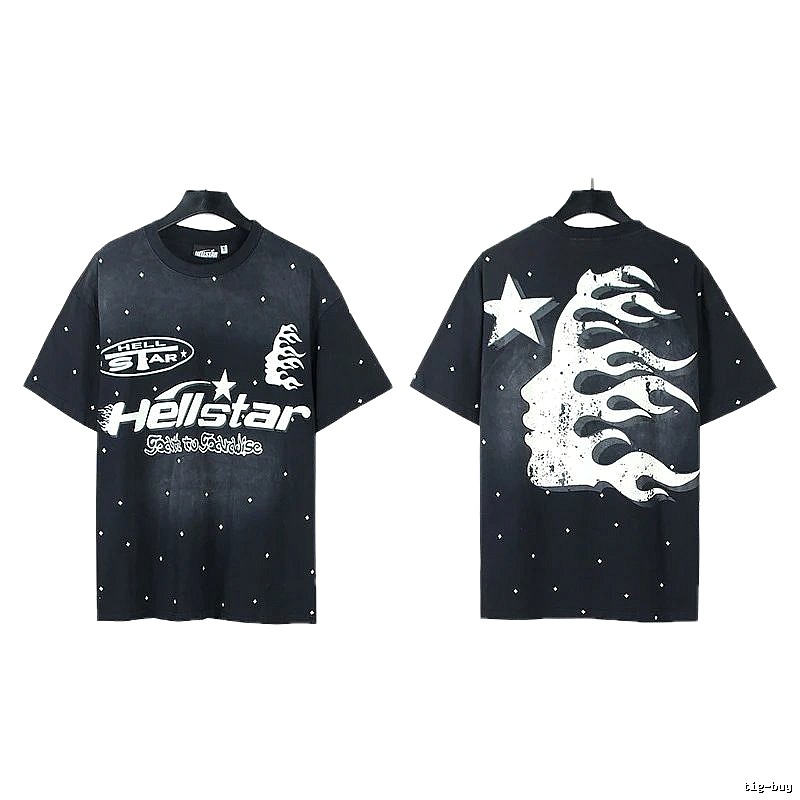 Hellstar Flame Print Street Style Black T-Shirt