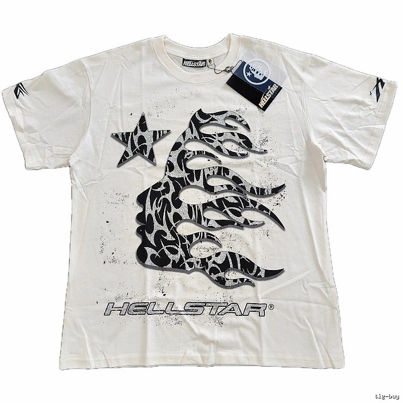Hellstar Flame Print Street-style Off-white T-shirt