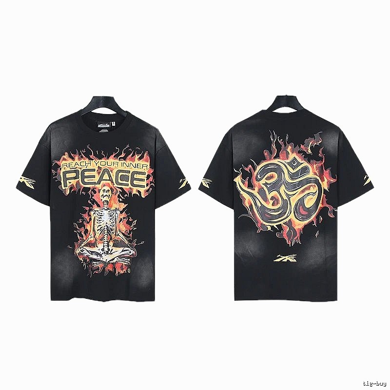 Hellstar Flame Skull Street Style Black T-shirt