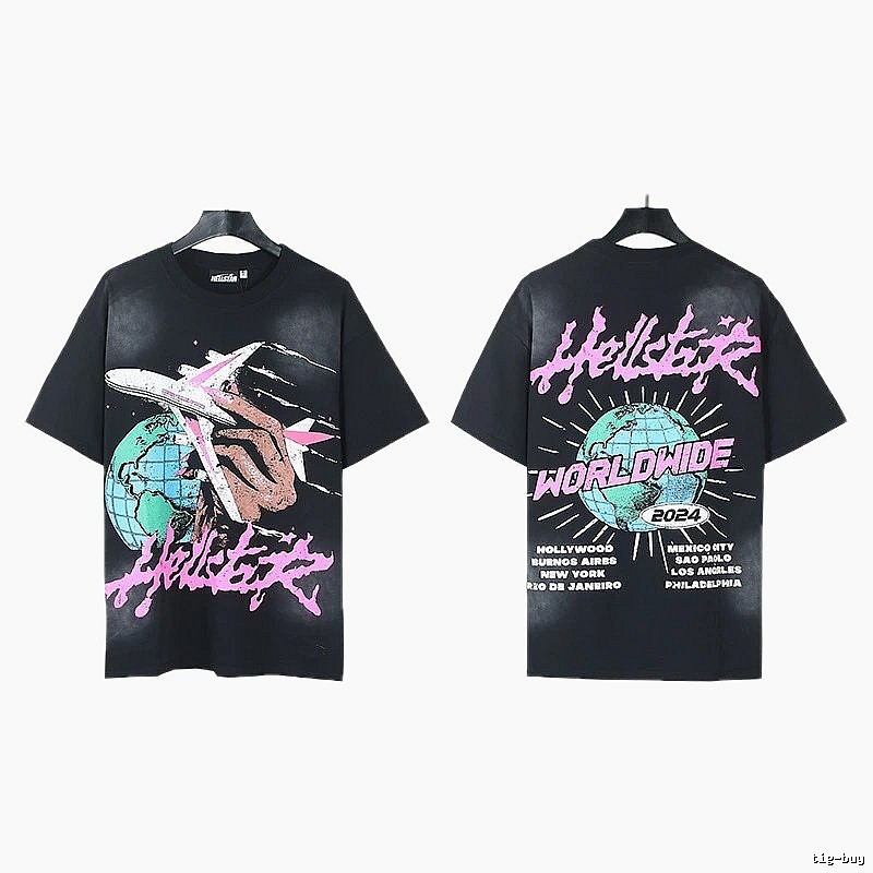 Hellstar Global Print Street Style Black T-Shirt