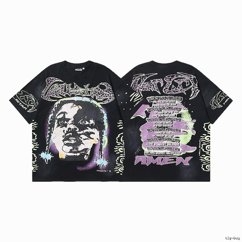 Hellstar Portrait Graffiti Street Style Black T-shirt