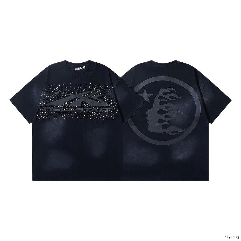 Hellstar Rhinestone Embellished Street Style Black Short Sleeve T-shirt