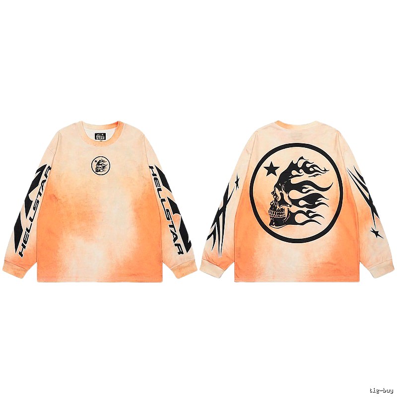 Hellstar Skeleton Flame Street Style Orange-dyed Long Sleeve T-Shirt
