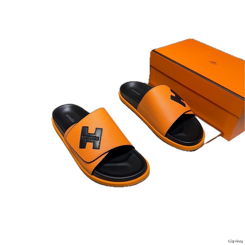 Hermès H Collection Light Luxury Style Orange & Black Slide Sandals