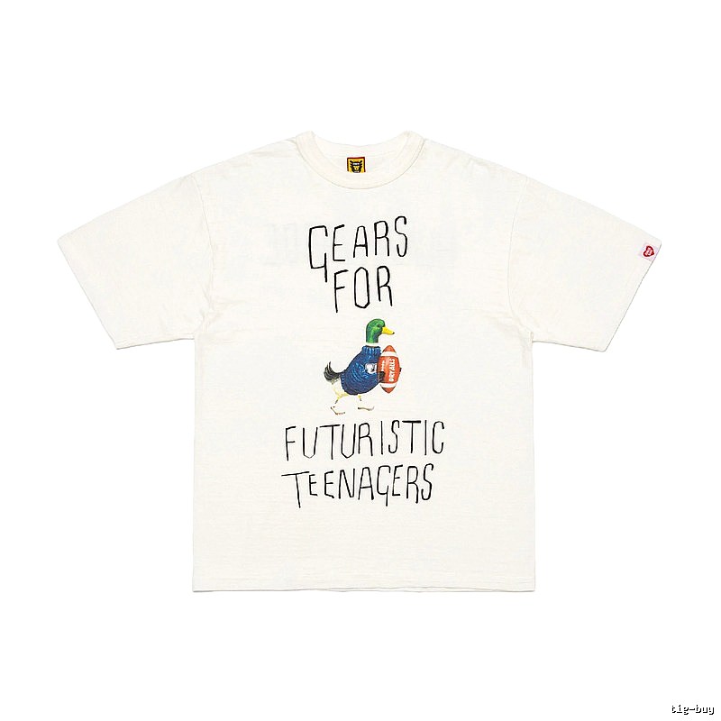 HUMAN MADE Japanese Streetwear Green Duck Printed Off-white T-shirt