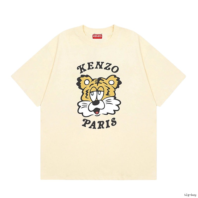 KENZO Tiger Head Print Trendy Style Beige T-shirt