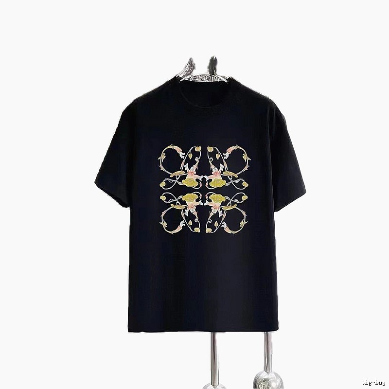 LOEWE Floral Print Casual Style Black T-Shirt