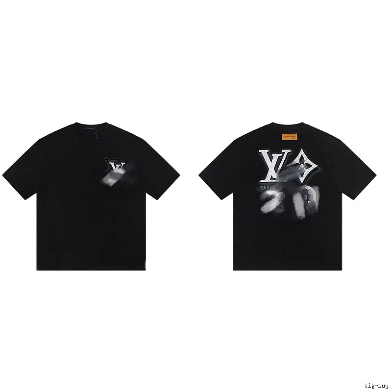 Louis Vuitton Blurred Print Street Style Black T-Shirt