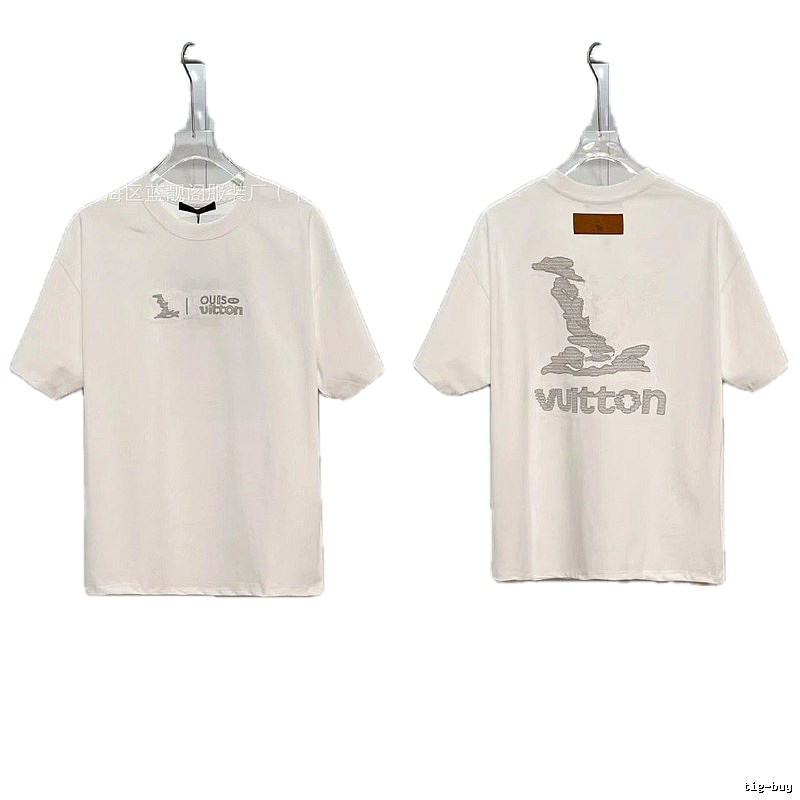 Louis Vuitton Embroidered Casual Style White T-Shirt
