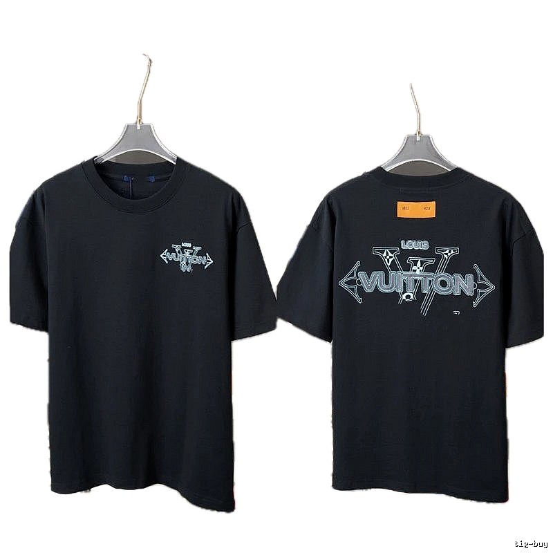 Louis Vuitton Letter Print Streetwear Style Black T-Shirt