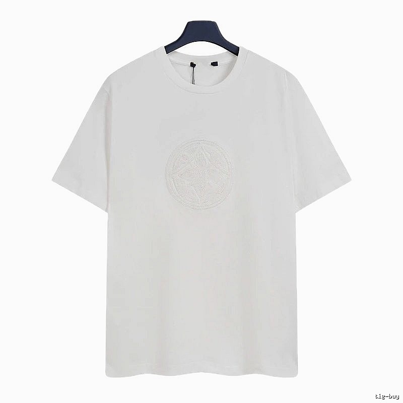 Louis Vuitton Minimalist Style White T-Shirt with Embroidered Round Logo
