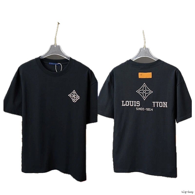Louis Vuitton Monogram Embroidered Trendy Style Black T-Shirt