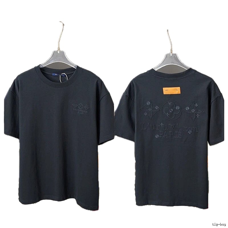 Louis Vuitton Monogram Embroidery Light Luxury Style Black T-Shirt
