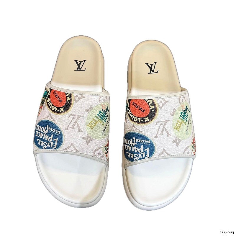 Louis Vuitton Postmark Print Trendy Style White Slippers
