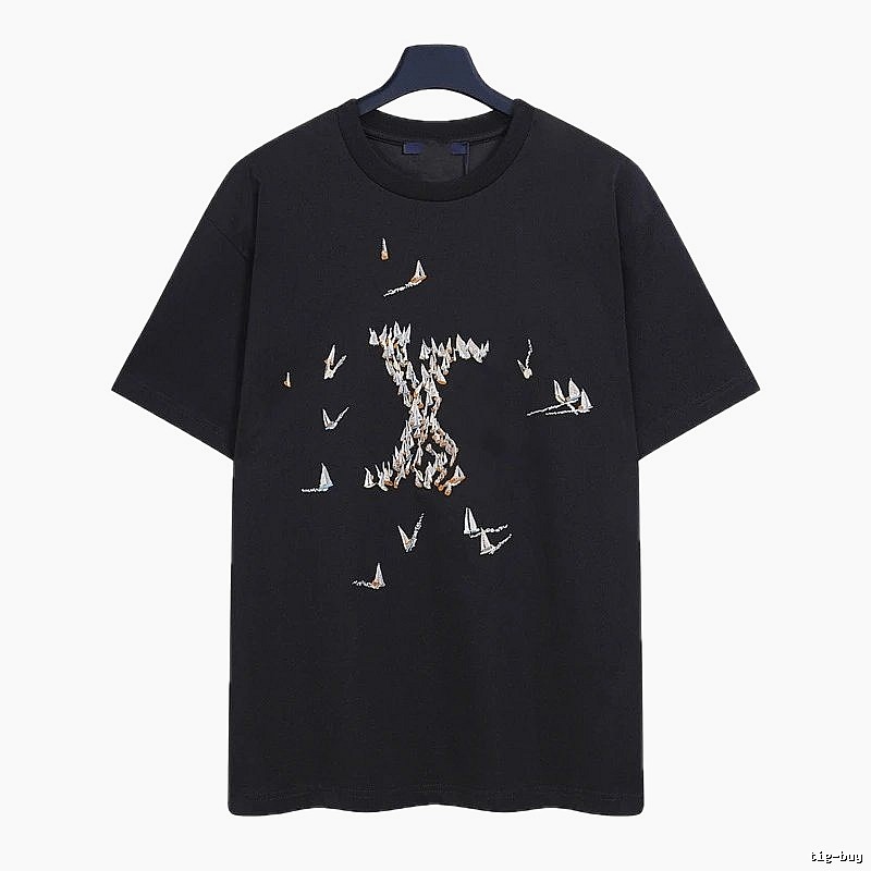 Louis Vuitton Sailboat Embroidered Trendy Black T-Shirt