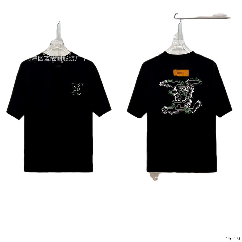 Louis Vuitton Trendy Style Embroidered Black T-Shirt