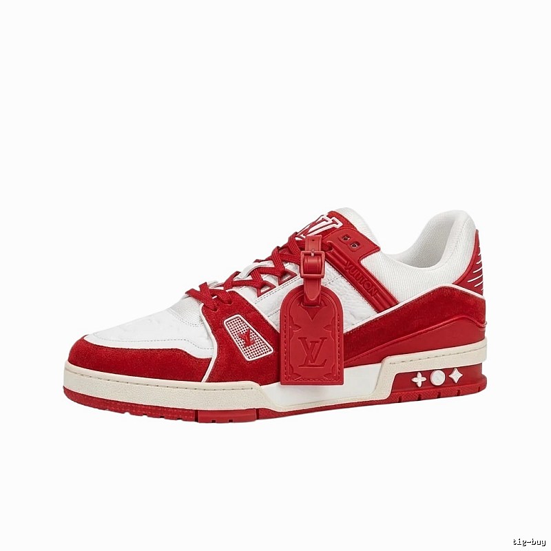 LV red and white color-blocking casual sports shoes