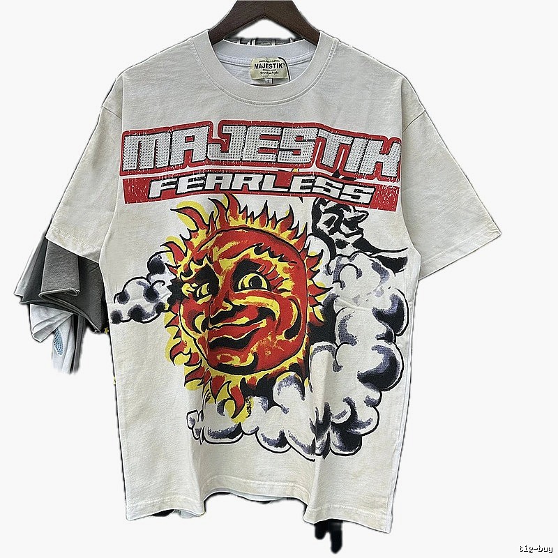 MAJESTIK Sun Print Vintage Style White T-Shirt