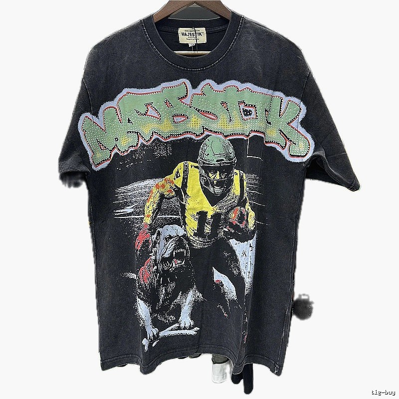 MAJESTIK Vintage Distressed Rugby Black T-Shirt