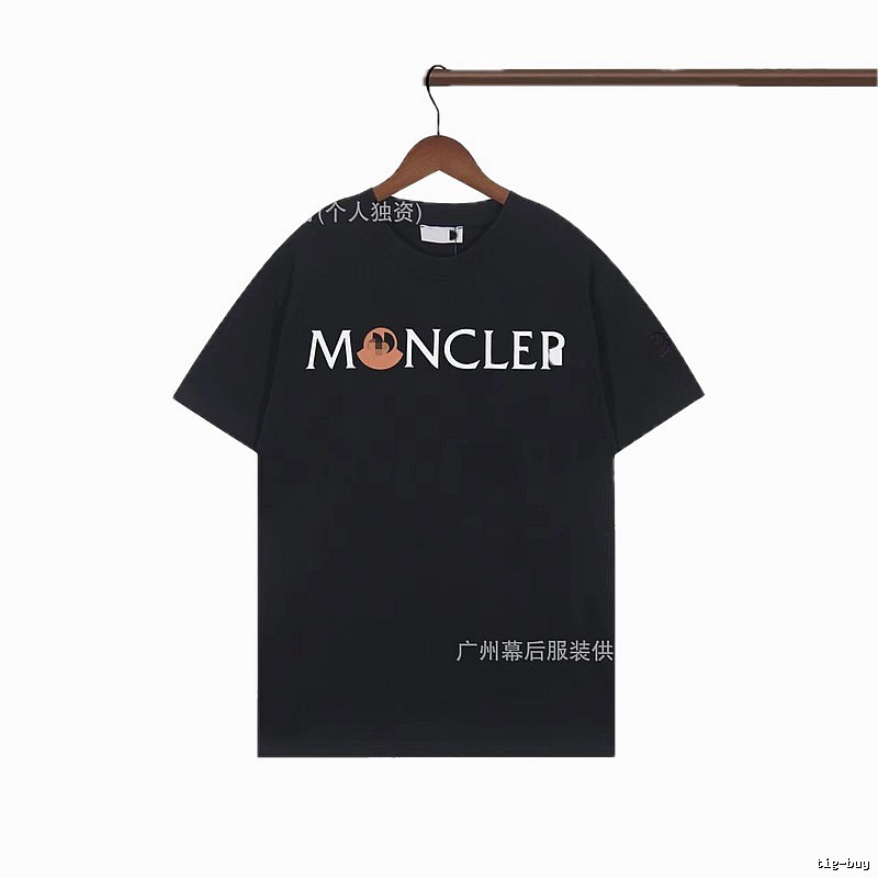Moncler Letter Print Streetwear Style Black Short-sleeve T-shirt
