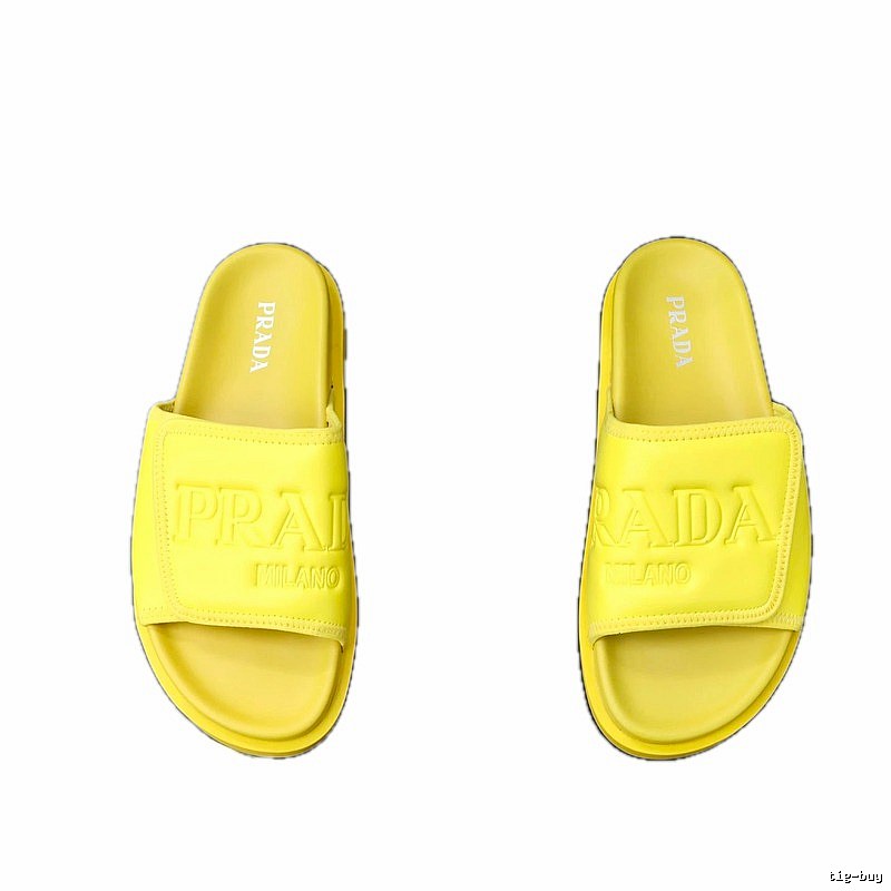 Prada Embossed Collection Minimalist Style Yellow Slide Sandals