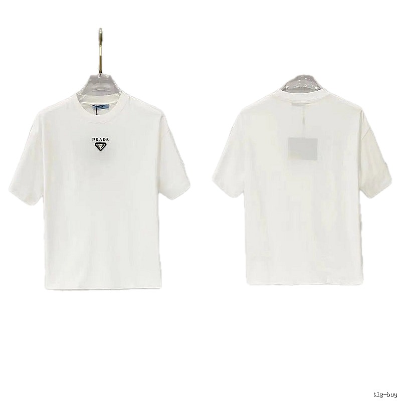 Prada Triangular Logo Minimalist Style White Short-sleeve T-shirt