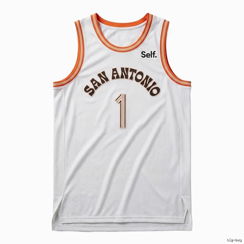 Self. Spurs white and orange basketball jersey