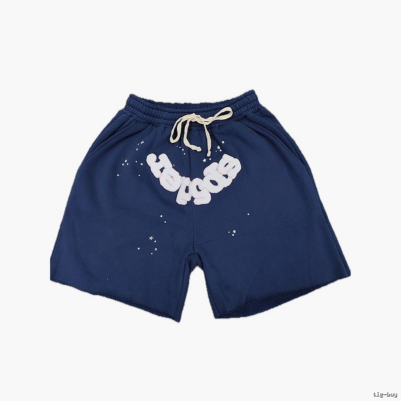 Sp5der Star Print Street Style Navy Blue Shorts