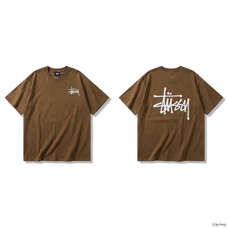 Stussy basic simple style coffee-colored T-shirt