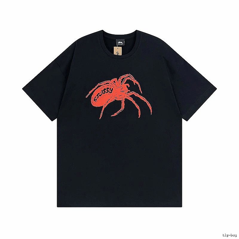Stussy Black Spider Graphic T-Shirt Travel Styling Logo