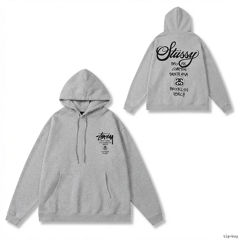 Stussy City Series Minimalist Style Light Gray Hoodie