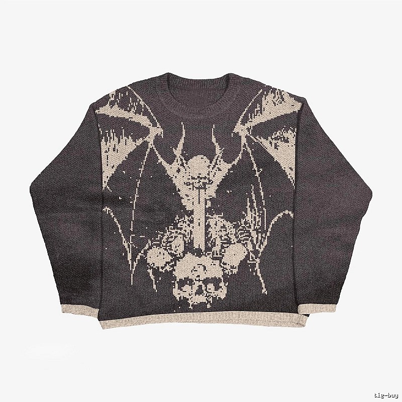 Summer Anime graphic sweater Black Knit Top with Bold Graphic