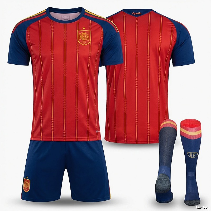 The red and blue striped football jersey of Spain.