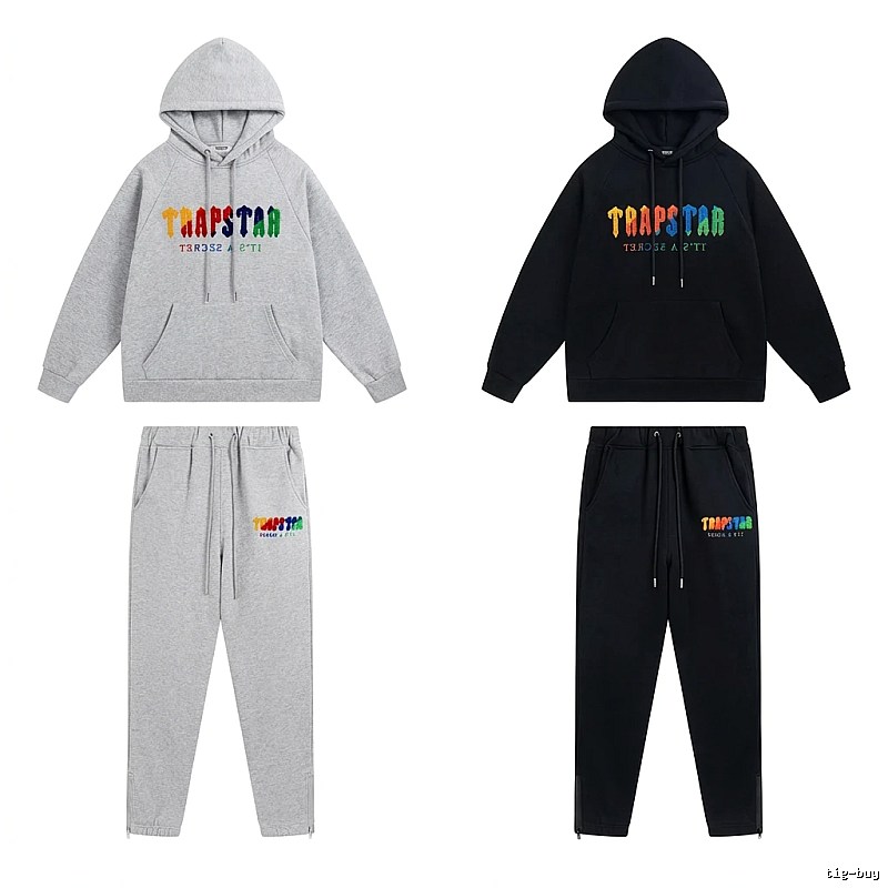 Trapstar Rainbow Wind Grey/Black Hooded Set