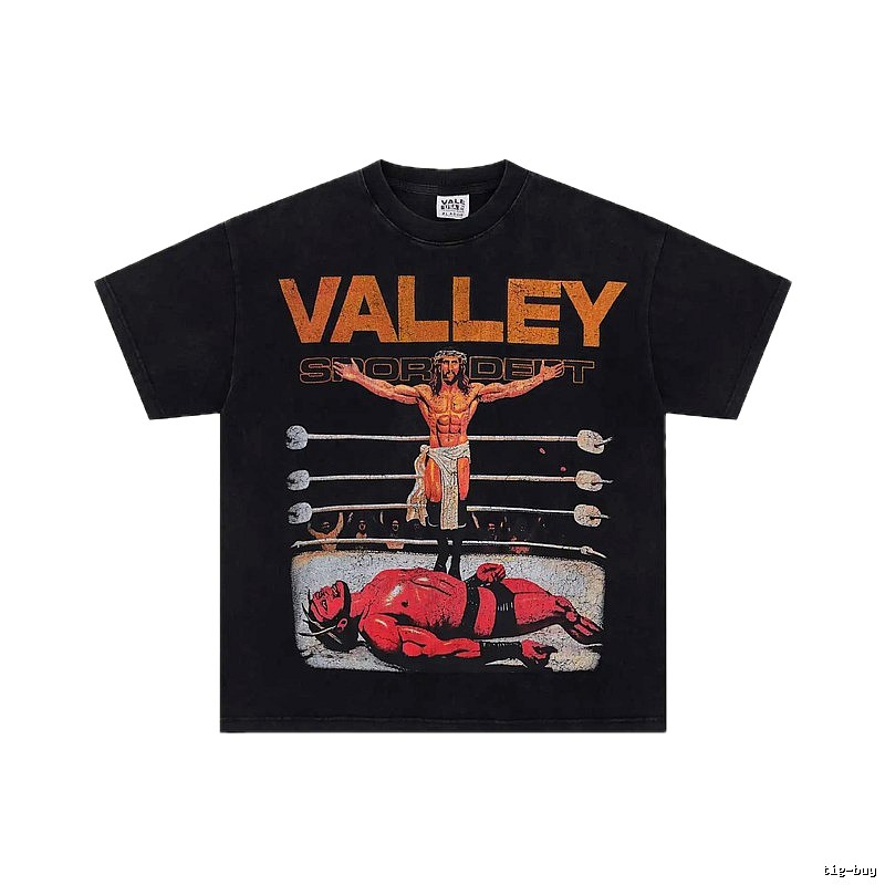Valley Boxing Print Vintage Style Black T-Shirt