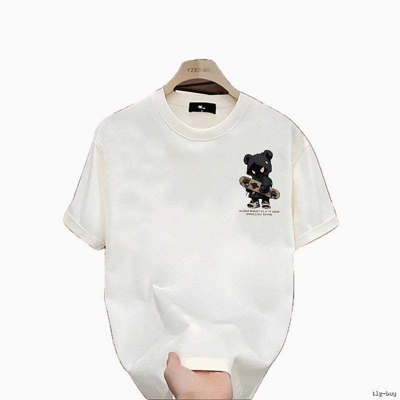 YZEE MC Skateboarding Bear Street Style Off-white T-Shirt